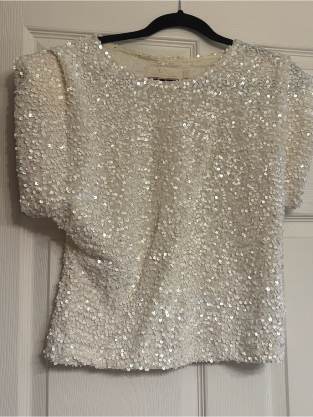 Sequin Short Sleeve Top in Ivory by LJC